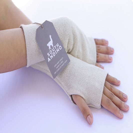 Baby Alpaca Reversible Mittens Pearl and Beigi – Double-Sided Handmade Alpaca Gloves – Premium Winter Warm Soft Luxury