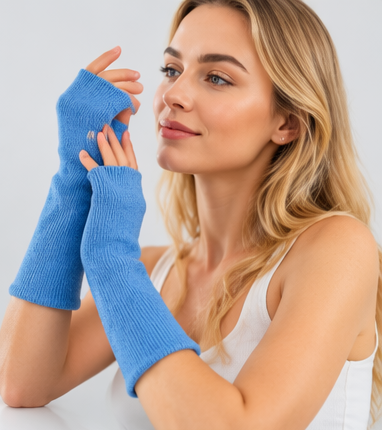 Baby Alpaca Reversible Mittens Blue and Skyblue – Double-Sided Handmade Alpaca Gloves – Premium Winter Warm Soft Luxury