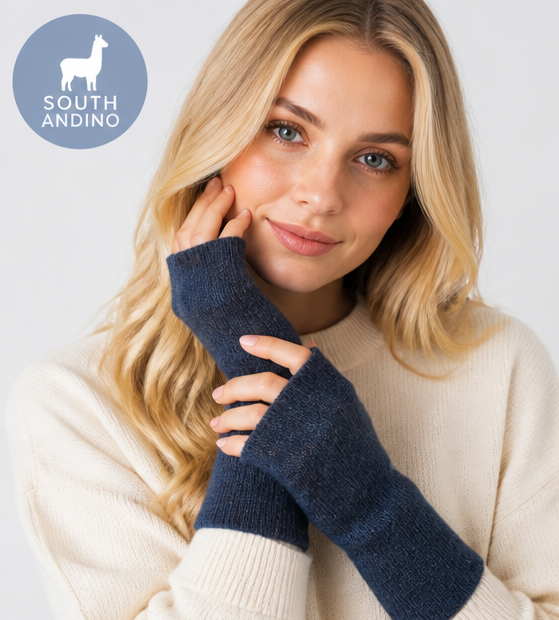 Baby Alpaca Reversible Mittens Blue and Gray – Double-Sided Handmade Alpaca Gloves – Premium Winter Warm Soft Luxury