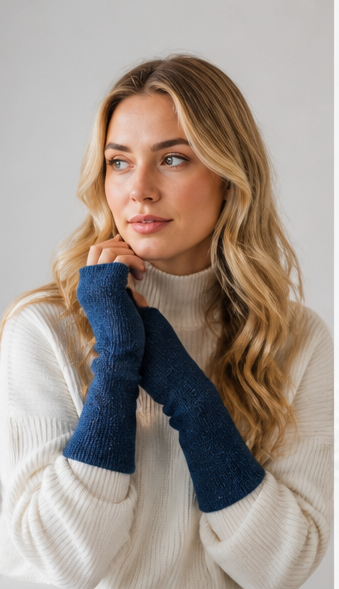 Baby Alpaca Reversible Mittens Blue and Gray – Double-Sided Handmade Alpaca Gloves – Premium Winter Warm Soft Luxury