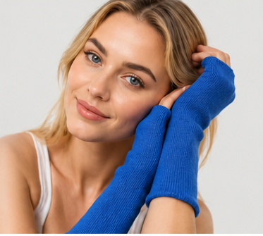 Baby Alpaca Reversible Mittens Blue and Skyblue – Double-Sided Handmade Alpaca Gloves – Premium Winter Warm Soft Luxury
