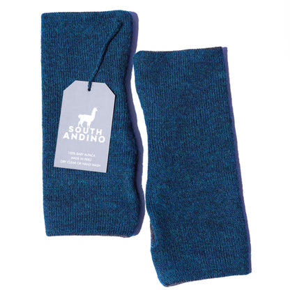 Baby Alpaca Reversible Mittens Blue and Gray – Double-Sided Handmade Alpaca Gloves – Premium Winter Warm Soft Luxury