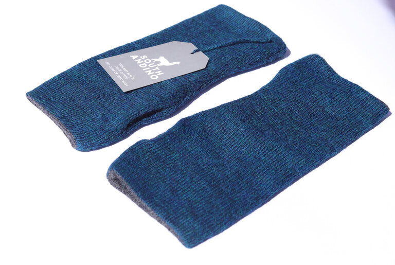 Baby Alpaca Reversible Mittens Blue and Gray – Double-Sided Handmade Alpaca Gloves – Premium Winter Warm Soft Luxury