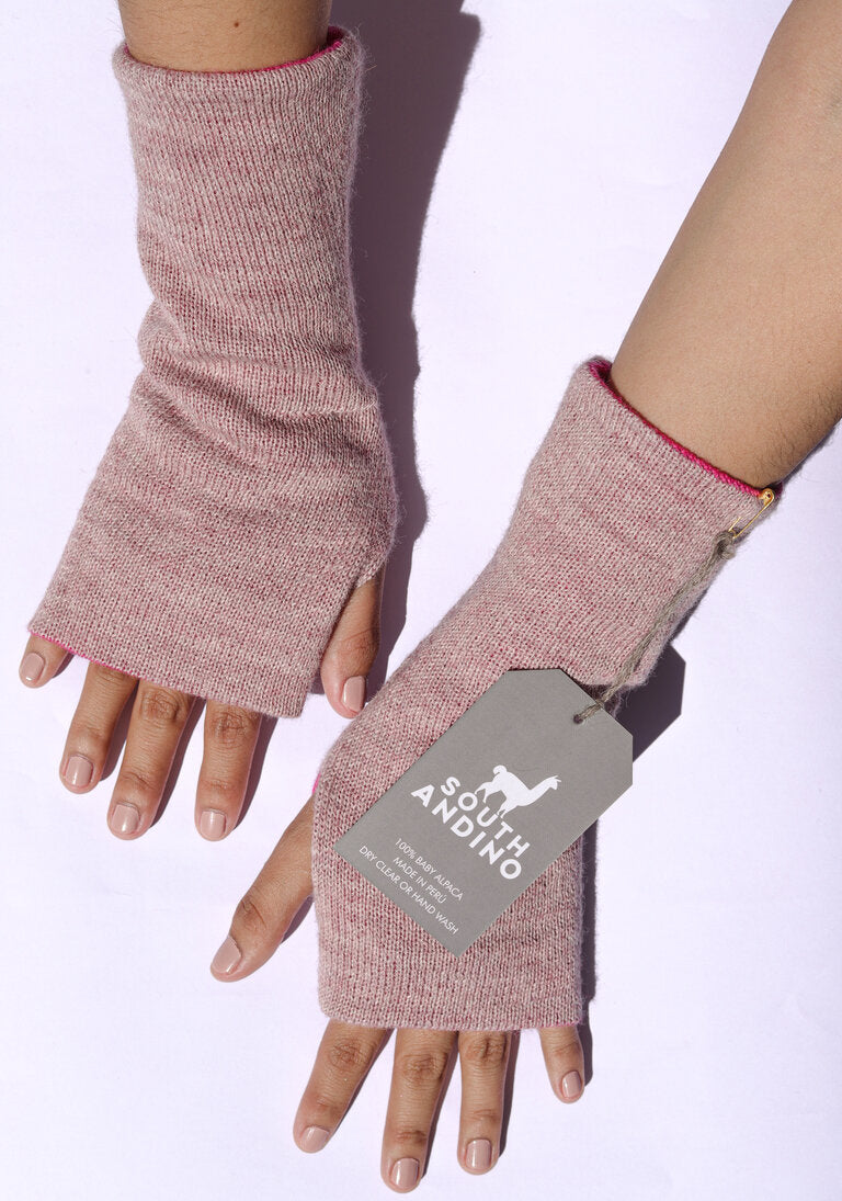 Baby Alpaca Reversible Mittens Pink and Baby Pink – Double-Sided Handmade Alpaca Gloves – Premium Winter Warm Soft Luxury