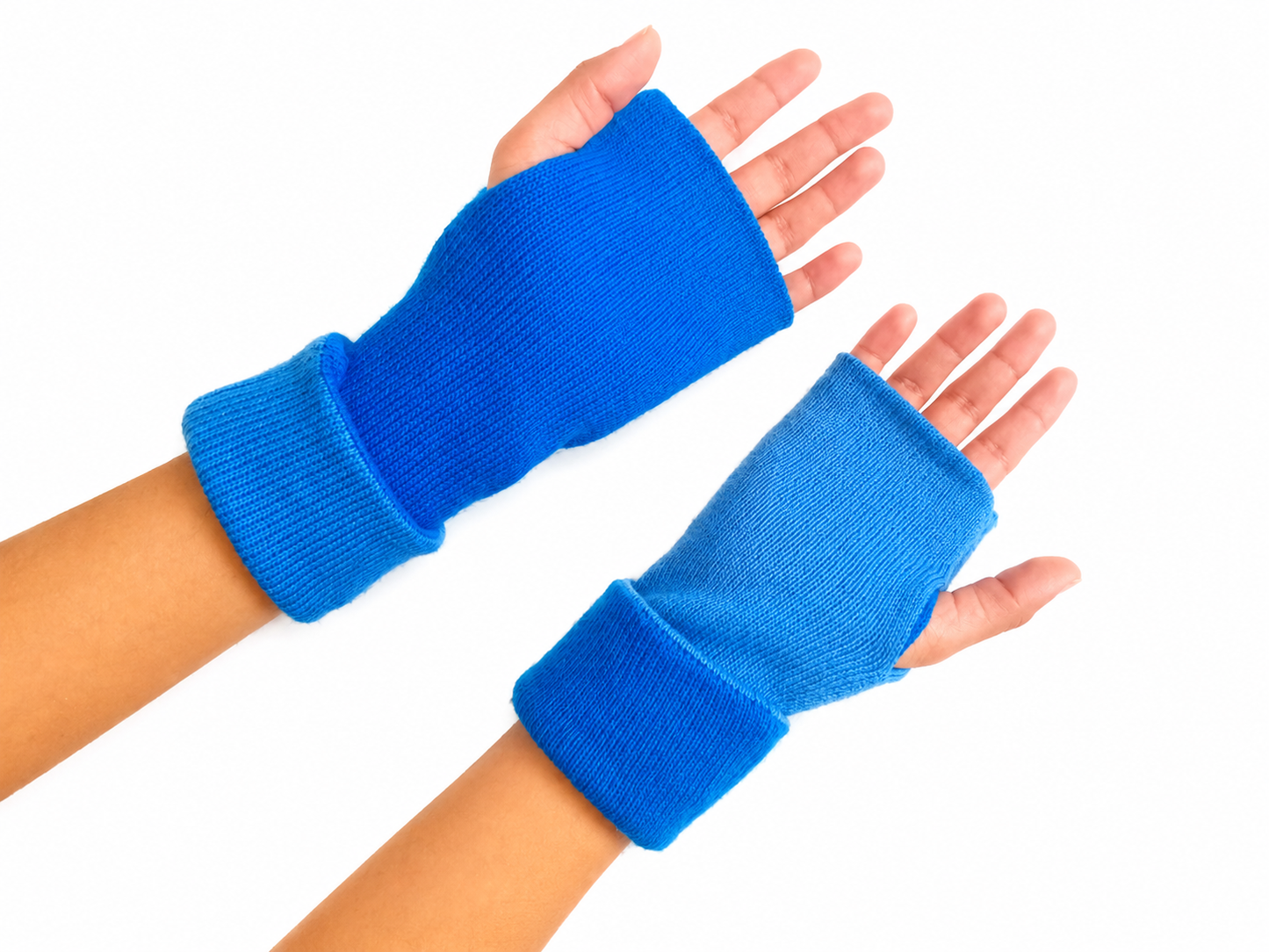 Baby Alpaca Reversible Mittens Blue and Skyblue – Double-Sided Handmade Alpaca Gloves – Premium Winter Warm Soft Luxury