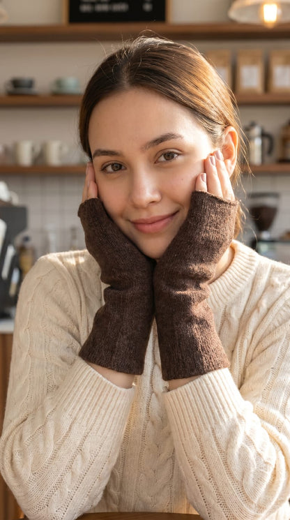 Baby Alpaca Reversible Mittens  Bronw and Beige – Double-Sided Alpaca Gloves – Premium Winter Warm Soft Luxury