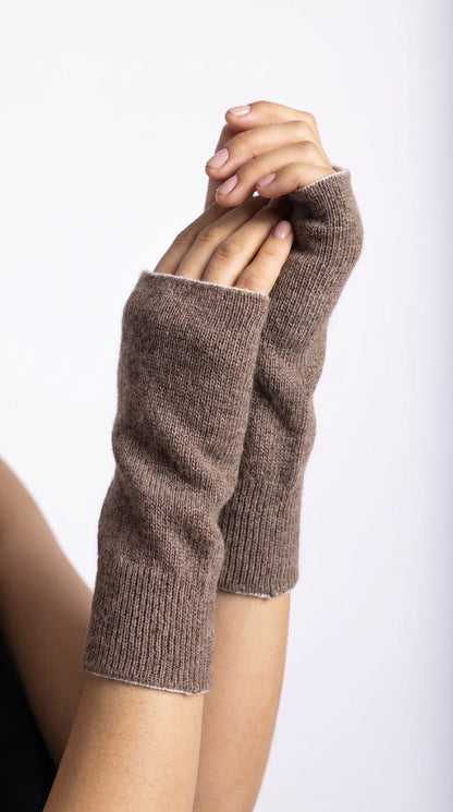 Baby Alpaca Reversible Mittens  Bronw and Beige – Double-Sided Alpaca Gloves – Premium Winter Warm Soft Luxury