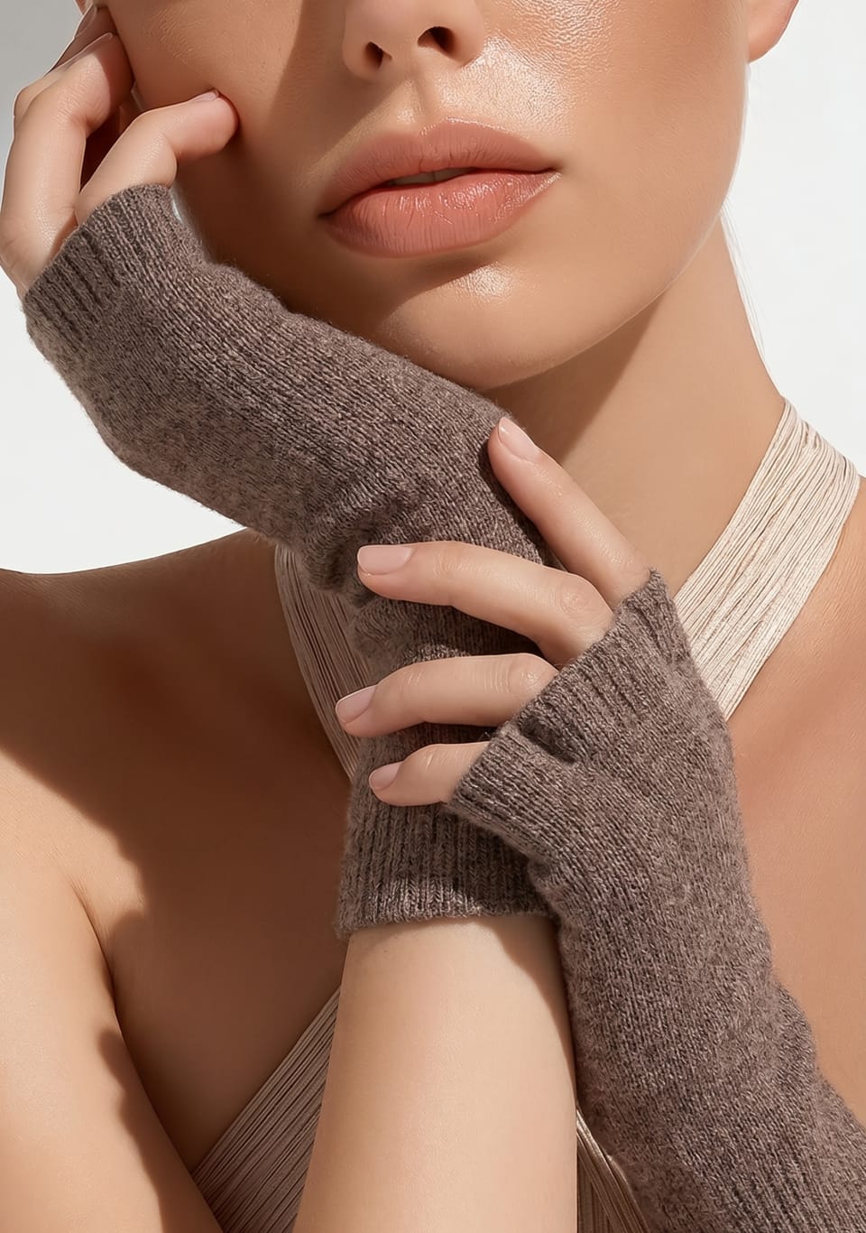 Baby Alpaca Reversible Mittens  Bronw and Beige – Double-Sided Alpaca Gloves – Premium Winter Warm Soft Luxury